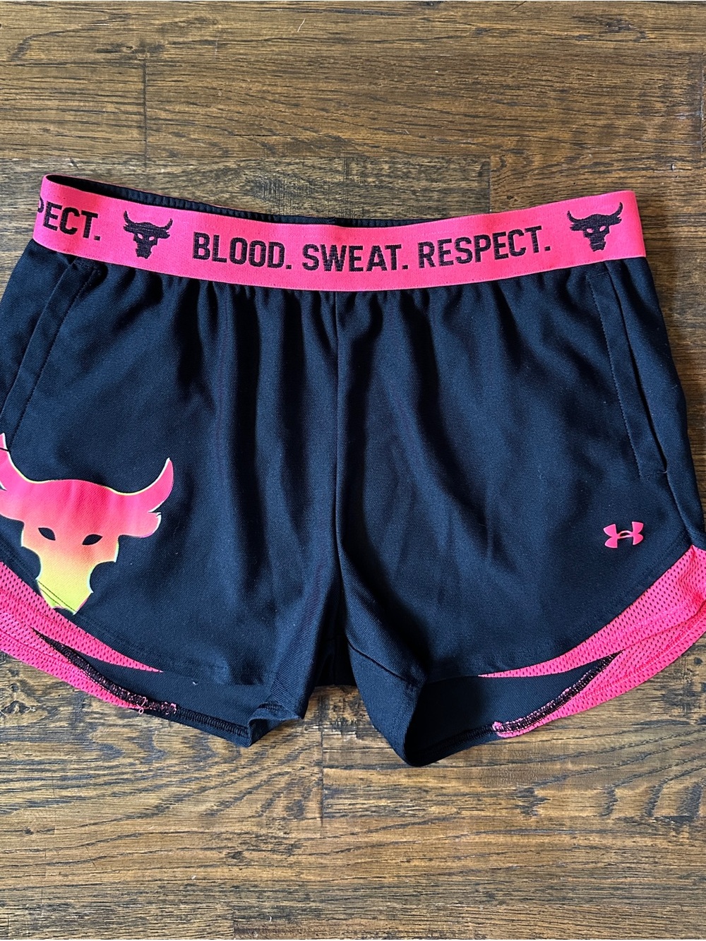 Under Armour Project Rock Athletic Shorts Girl’s Teen Black Pink Youth Large L